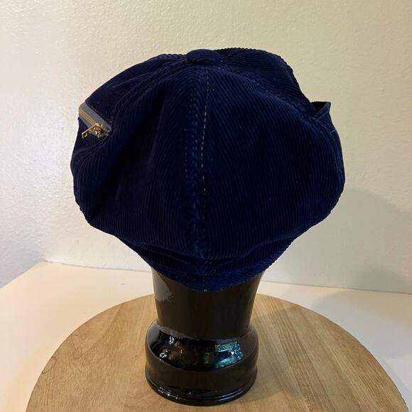 Vintage 1970s Blue 100% Cotton Corduroy Newsboy Slouchy Zipper Hat One Size - Picture 9 of 12